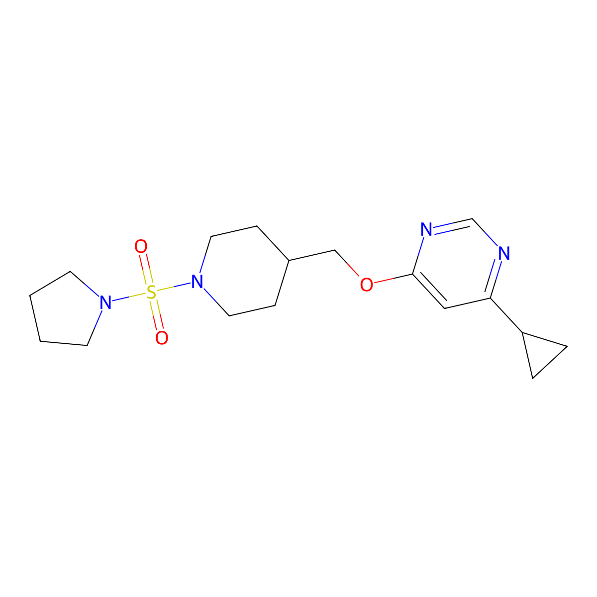 4-Cyclopropyl-6-{[1-(pyrrolidine-1-sulfonyl)piperidin-4-yl]methoxy}pyrimidine molecular structure, CAS 2319784-11-5