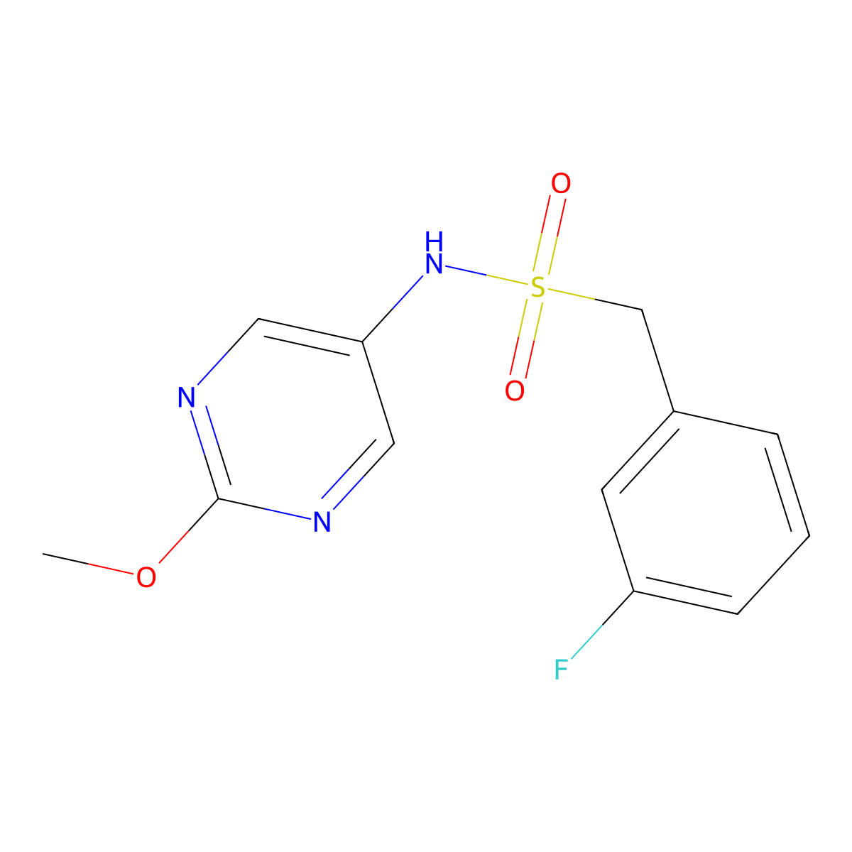1-(3-fluorophenyl)-N-(2-methoxypyrimidin-5-yl)methanesulfonamide molecular structure, CAS 2319784-36-4