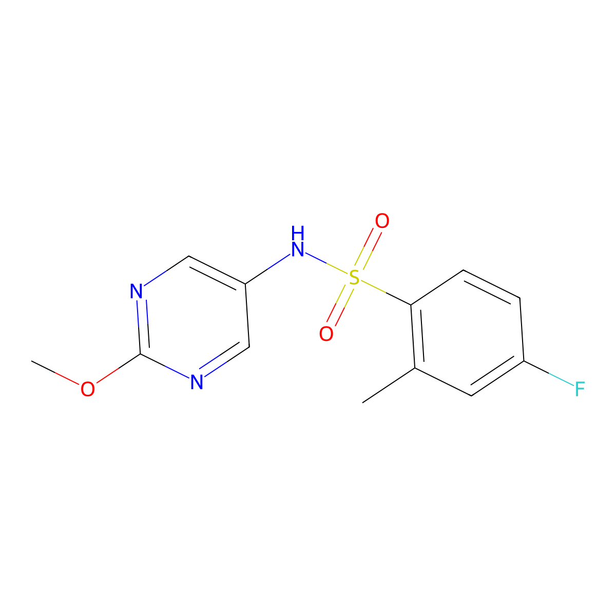 4-fluoro-N-(2-methoxypyrimidin-5-yl)-2-methylbenzenesulfonamide molecular structure, CAS 2319784-40-0