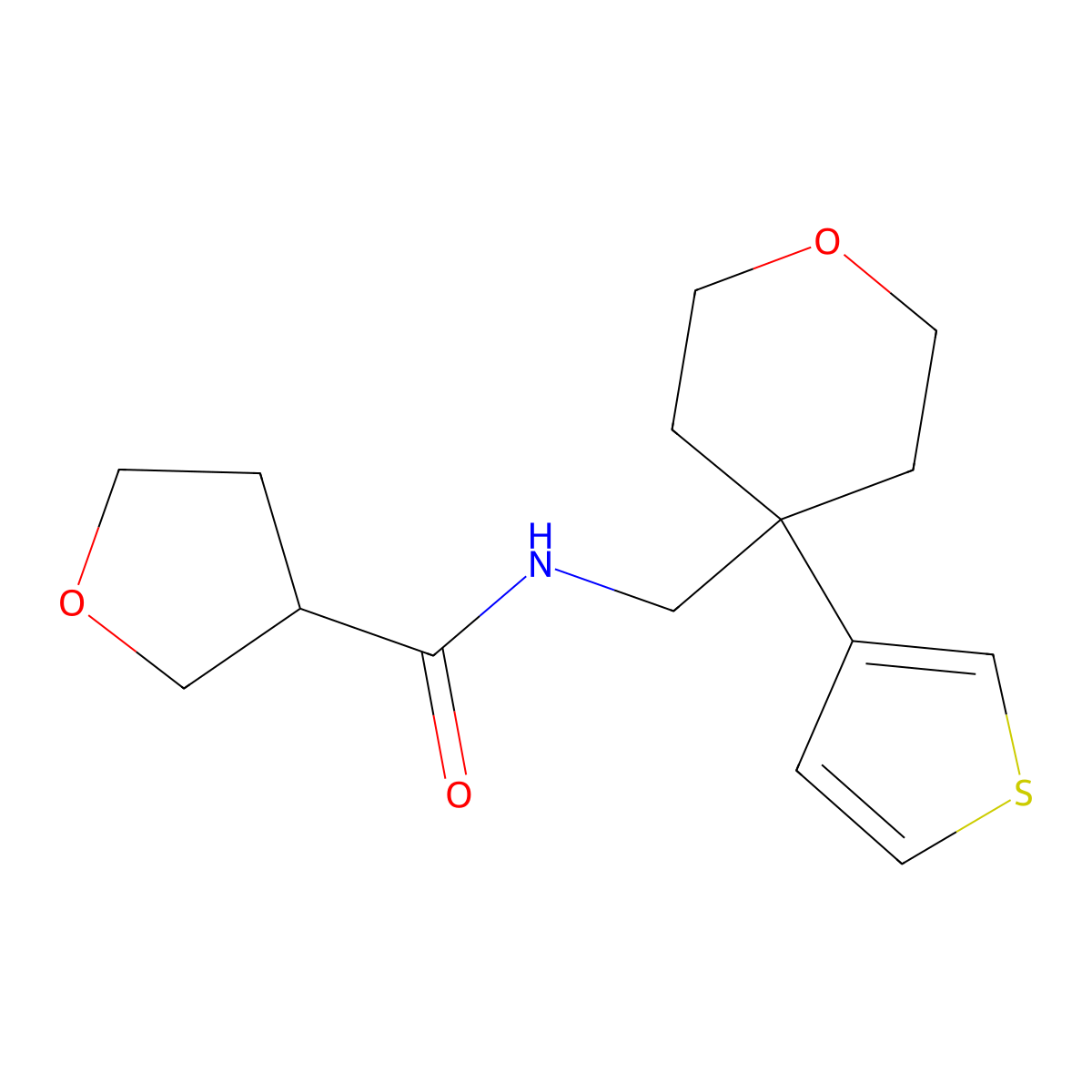 N-{[4-(thiophen-3-yl)oxan-4-yl]methyl}oxolane-3-carboxamide molecular structure, CAS 2319784-46-6