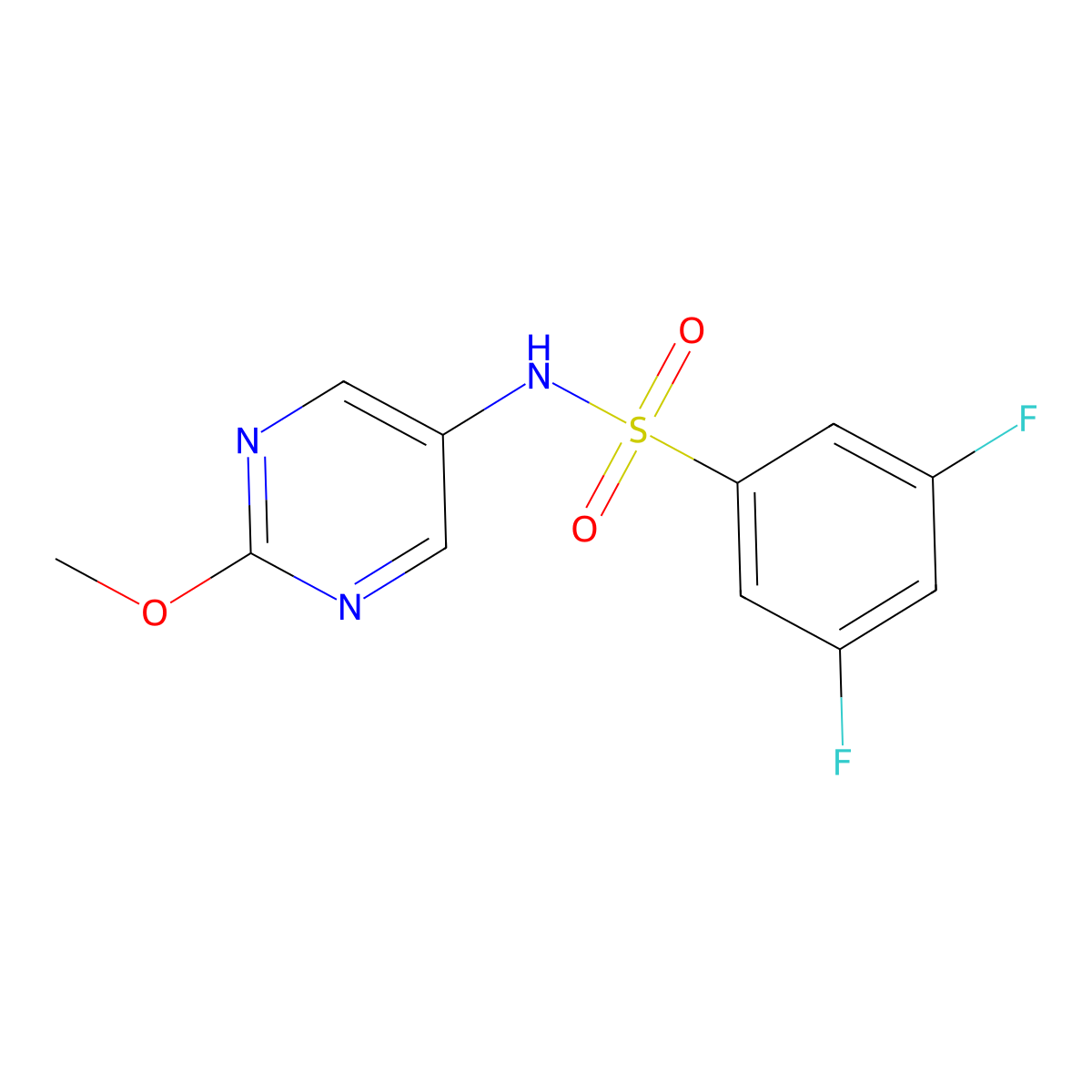 3,5-difluoro-N-(2-methoxypyrimidin-5-yl)benzenesulfonamide molecular structure, CAS 2319784-96-6