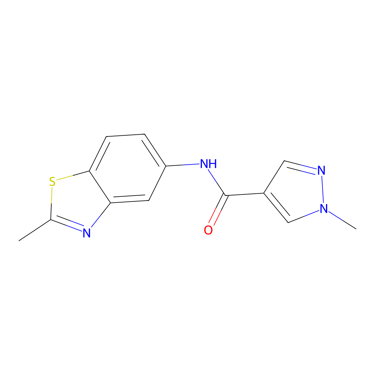 1-methyl-N-(2-methyl-1,3-benzothiazol-5-yl)-1H-pyrazole-4-carboxamide molecular structure, CAS 2319785-06-1