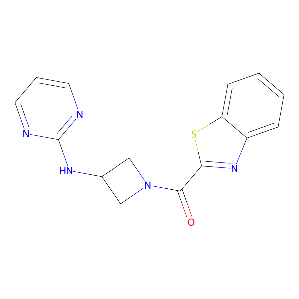 Benzo[d]thiazol-2-yl(3-(pyrimidin-2-ylamino)azetidin-1-yl)methanone molecular structure, CAS 2319785-13-0