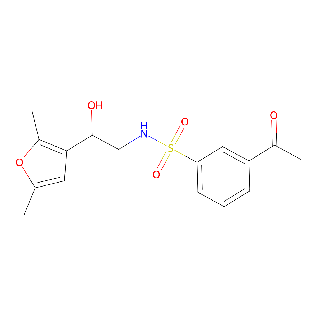 3-acetyl-N-[2-(2,5-dimethylfuran-3-yl)-2-hydroxyethyl]benzene-1-sulfonamide molecular structure, CAS 2319785-55-0