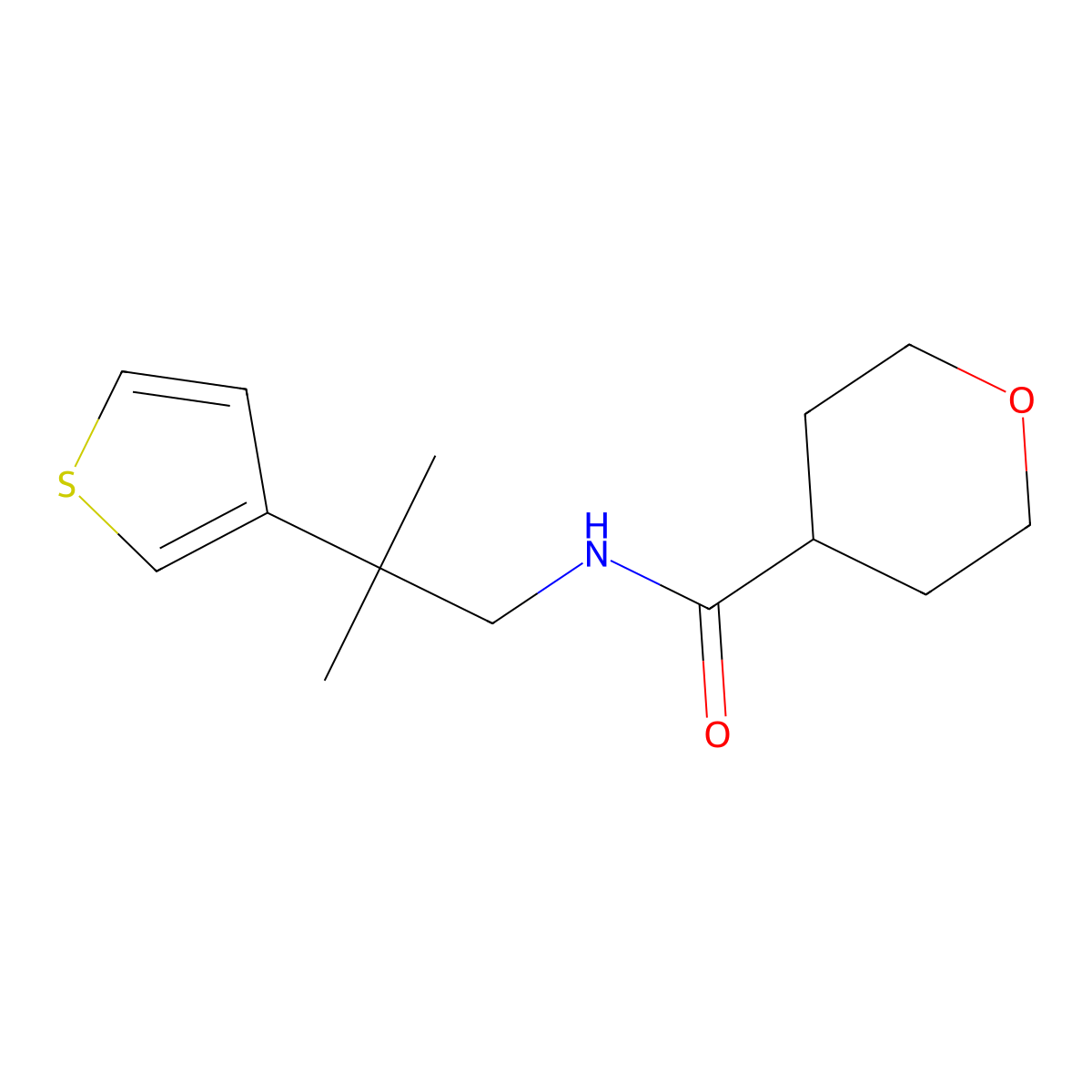 N-[2-methyl-2-(thiophen-3-yl)propyl]oxane-4-carboxamide molecular structure, CAS 2319785-70-9