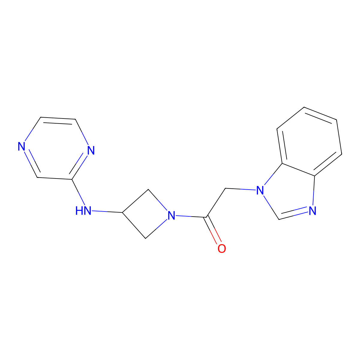 2-(1H-1,3-benzodiazol-1-yl)-1-{3-[(pyrazin-2-yl)amino]azetidin-1-yl}ethan-1-one molecular structure, CAS 2319785-75-4