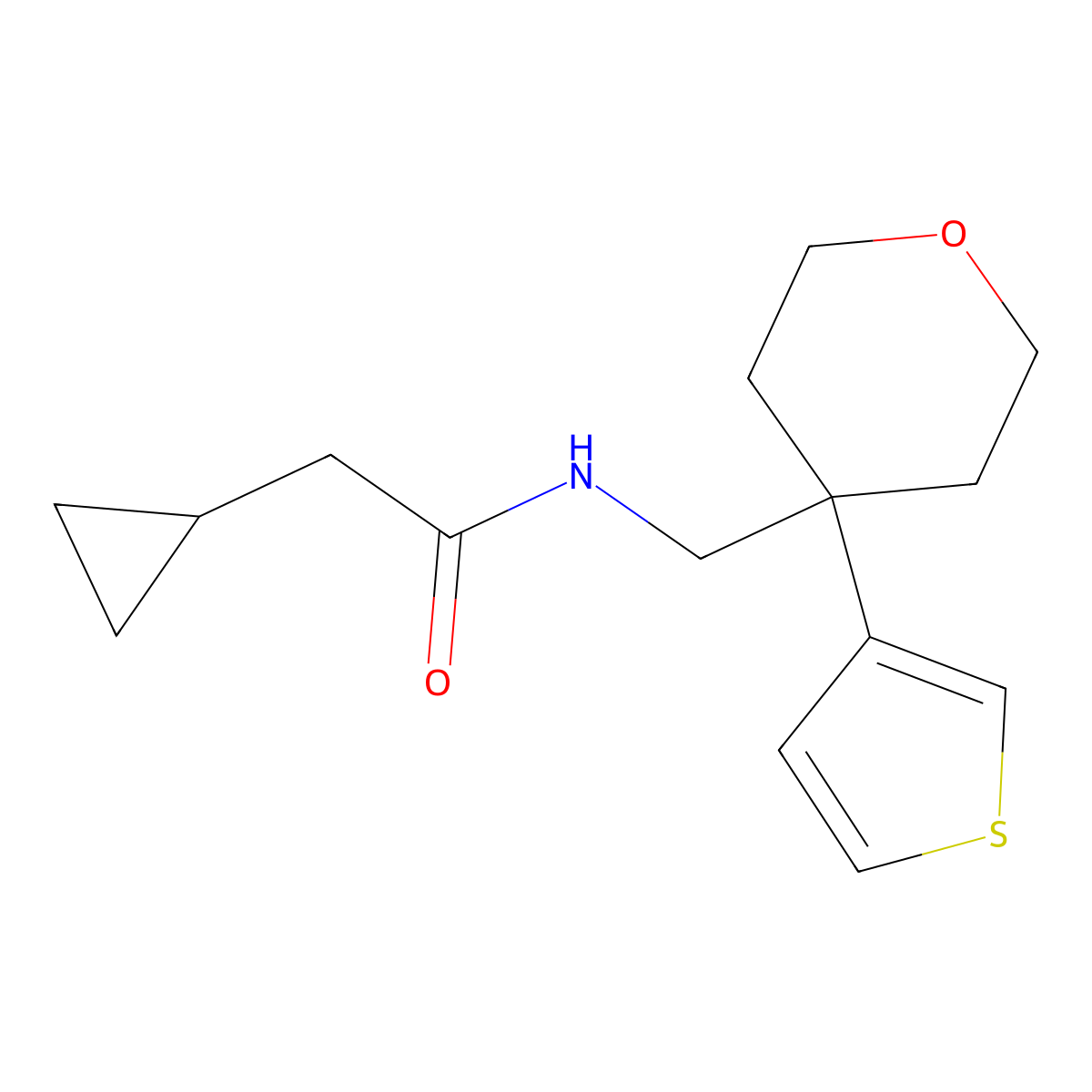 2-cyclopropyl-N-{[4-(thiophen-3-yl)oxan-4-yl]methyl}acetamide molecular structure, CAS 2319786-06-4