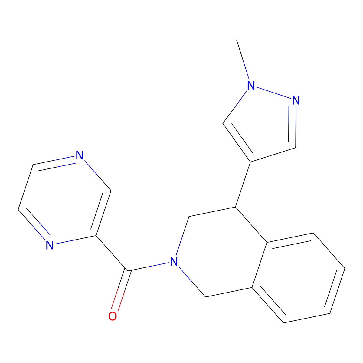 (4-(1-methyl-1H-pyrazol-4-yl)-3,4-dihydroisoquinolin-2(1H)-yl)(pyrazin-2-yl)methanone molecular structure, CAS 2319786-15-5