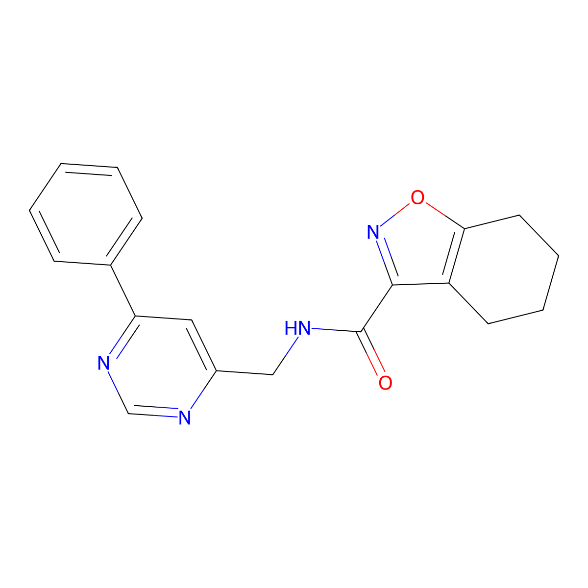 N-[(6-phenylpyrimidin-4-yl)methyl]-4,5,6,7-tetrahydro-1,2-benzoxazole-3-carboxamide molecular structure, CAS 2319786-85-9