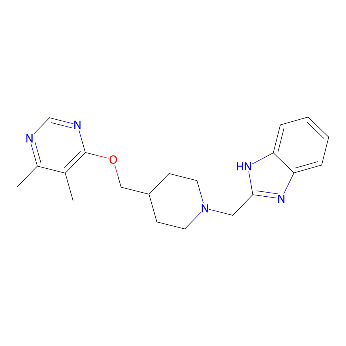 2-[(4-{[(5,6-dimethylpyrimidin-4-yl)oxy]methyl}piperidin-1-yl)methyl]-1H-1,3-benzodiazole molecular structure, CAS 2319787-29-4