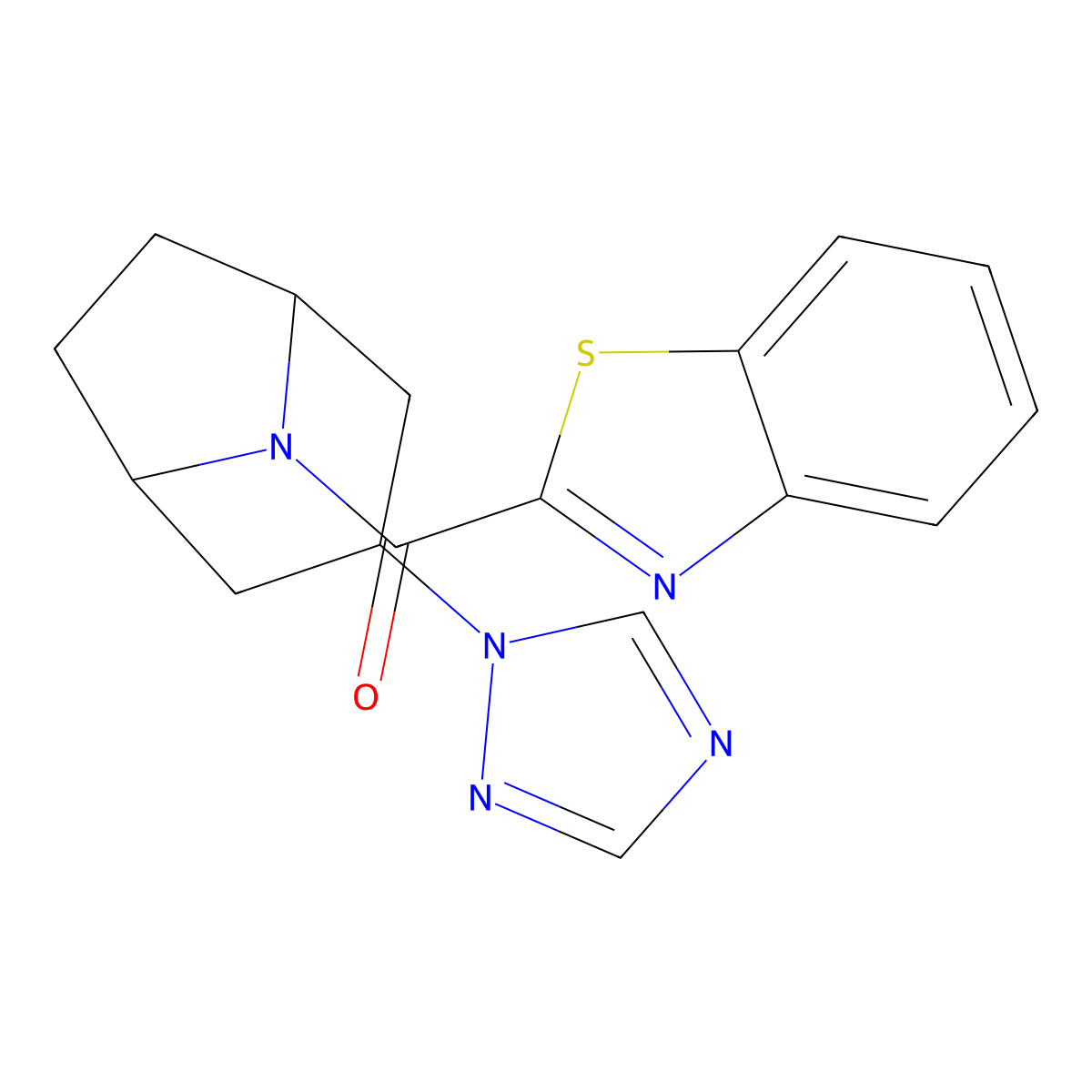 2-[3-(1H-1,2,4-triazol-1-yl)-8-azabicyclo[3.2.1]octane-8-carbonyl]-1,3-benzothiazole molecular structure, CAS 2319787-38-5