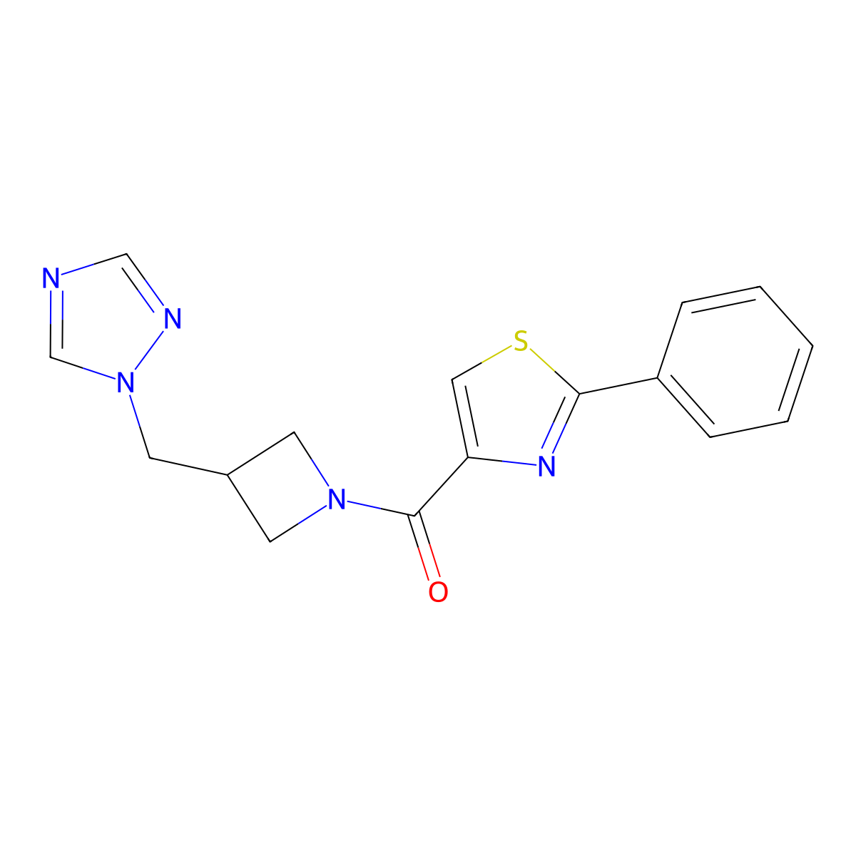 1-{[1-(2-phenyl-1,3-thiazole-4-carbonyl)azetidin-3-yl]methyl}-1H-1,2,4-triazole molecular structure, CAS 2319787-47-6