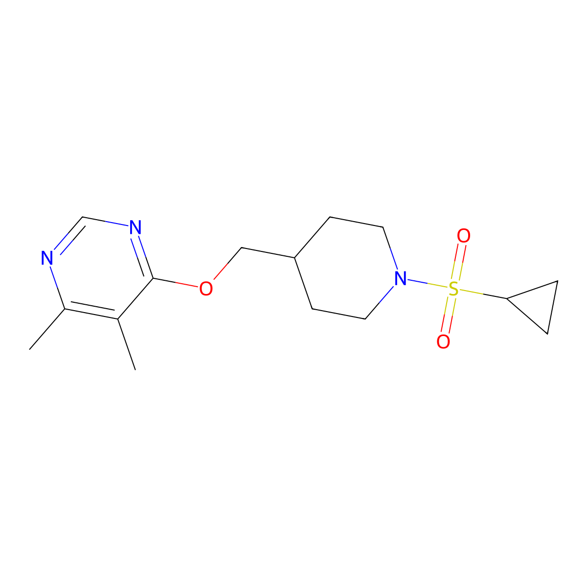 4-{[1-(Cyclopropanesulfonyl)piperidin-4-yl]methoxy}-5,6-dimethylpyrimidine molecular structure, CAS 2319787-54-5