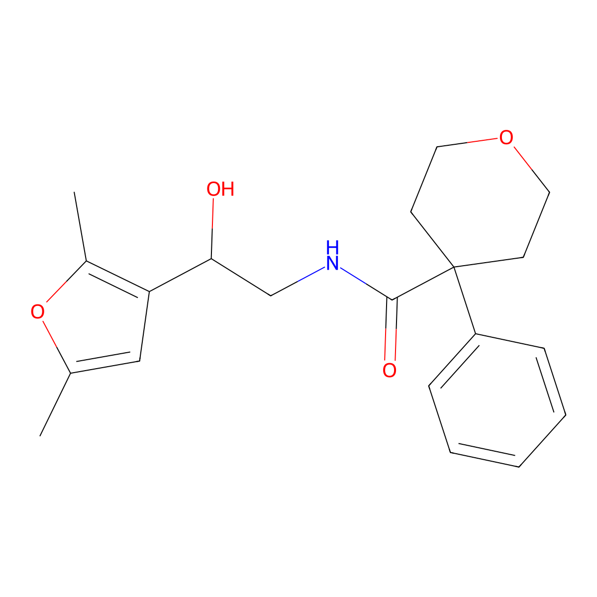 N-[2-(2,5-dimethylfuran-3-yl)-2-hydroxyethyl]-4-phenyloxane-4-carboxamide molecular structure, CAS 2319787-66-9