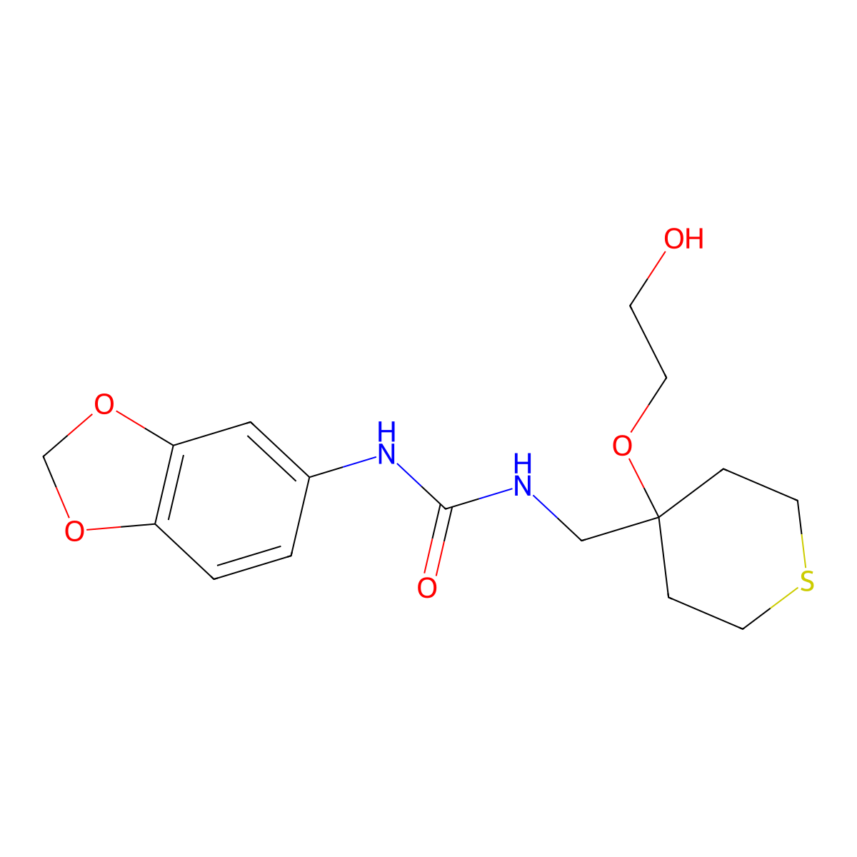 3-(2H-1,3-benzodioxol-5-yl)-1-{[4-(2-hydroxyethoxy)thian-4-yl]methyl}urea molecular structure, CAS 2319787-82-9