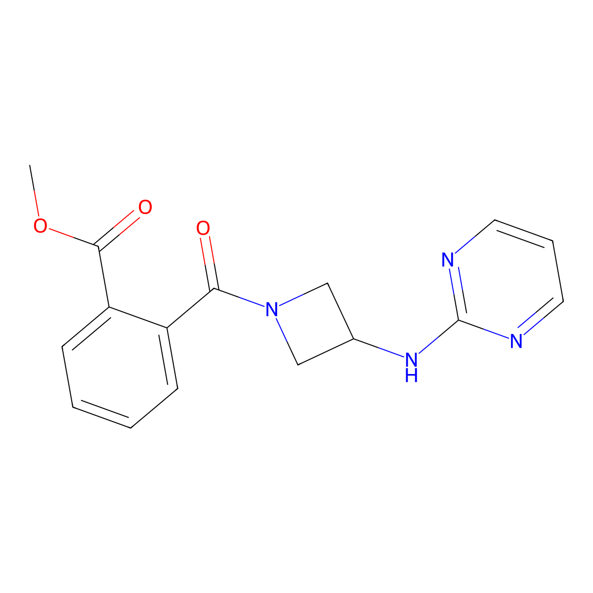 Methyl 2-(3-(pyrimidin-2-ylamino)azetidine-1-carbonyl)benzoate molecular structure, CAS 2319787-90-9