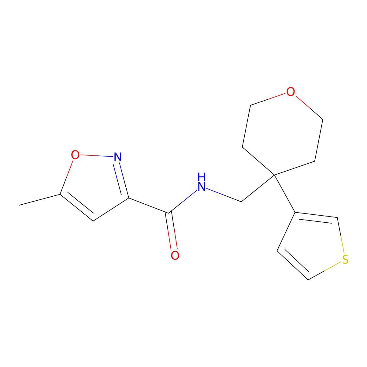 5-methyl-N-((4-(thiophen-3-yl)tetrahydro-2H-pyran-4-yl)methyl)isoxazole-3-carboxamide molecular structure, CAS 2319788-03-7
