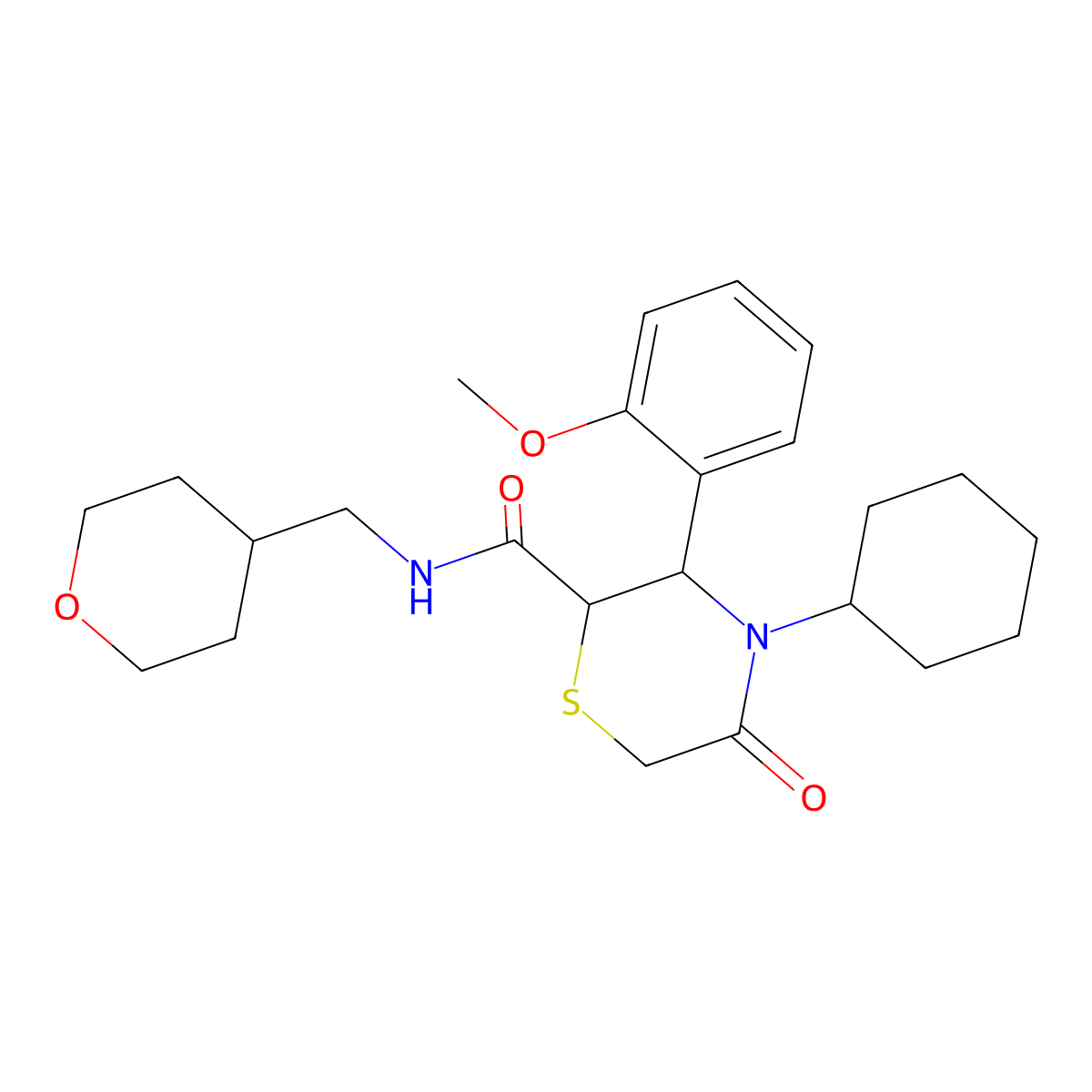 4-cyclohexyl-3-(2-methoxyphenyl)-N-[(oxan-4-yl)methyl]-5-oxothiomorpholine-2-carboxamide molecular structure, CAS 2319788-05-9