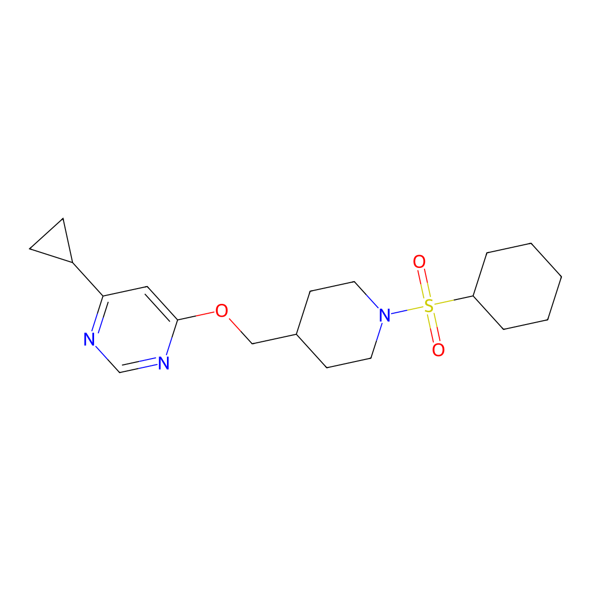 4-((1-(Cyclohexylsulfonyl)piperidin-4-yl)methoxy)-6-cyclopropylpyrimidine molecular structure, CAS 2319788-29-7