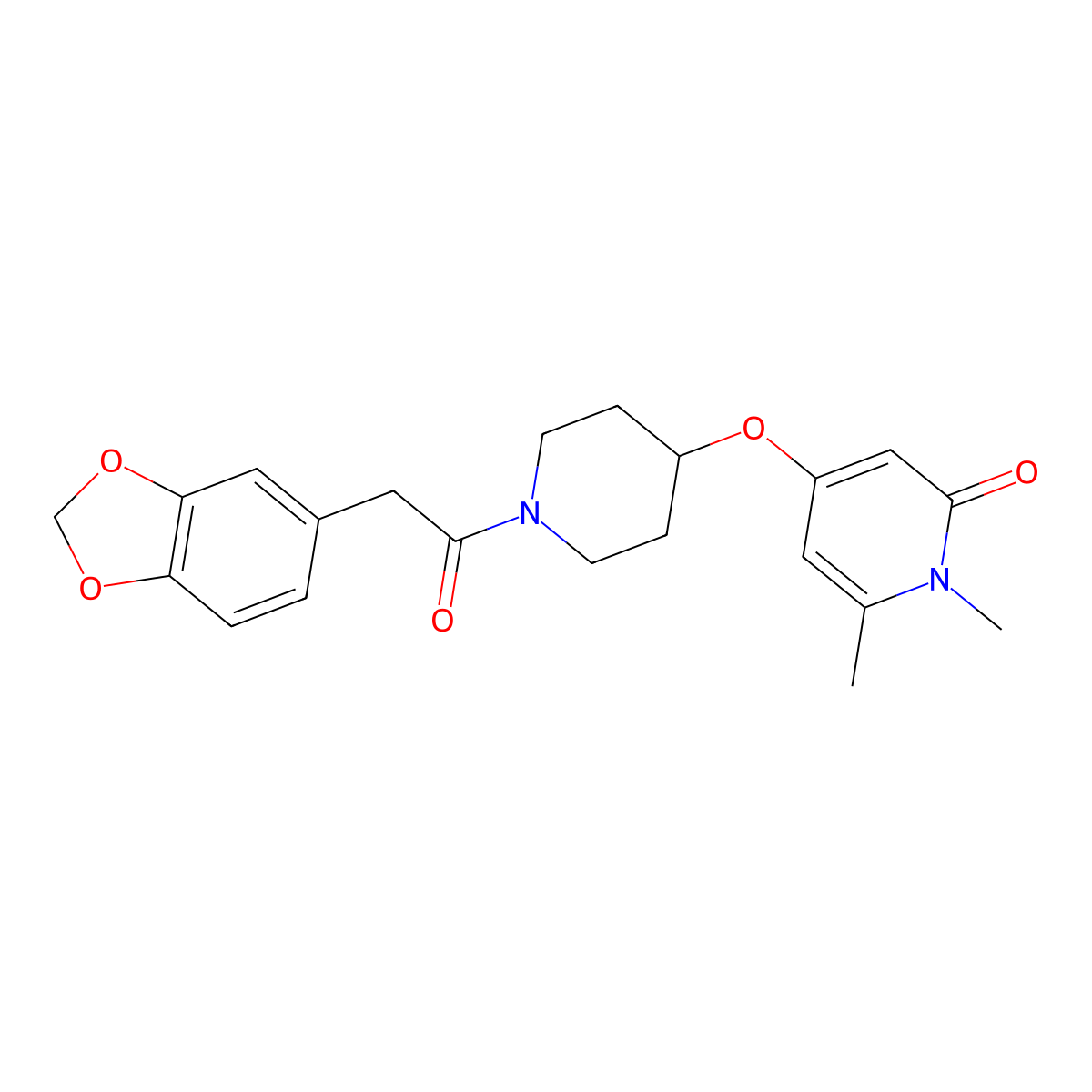 4-((1-(2-(benzo[d][1,3]dioxol-5-yl)acetyl)piperidin-4-yl)oxy)-1,6-dimethylpyridin-2(1H)-one molecular structure, CAS 2319788-33-3