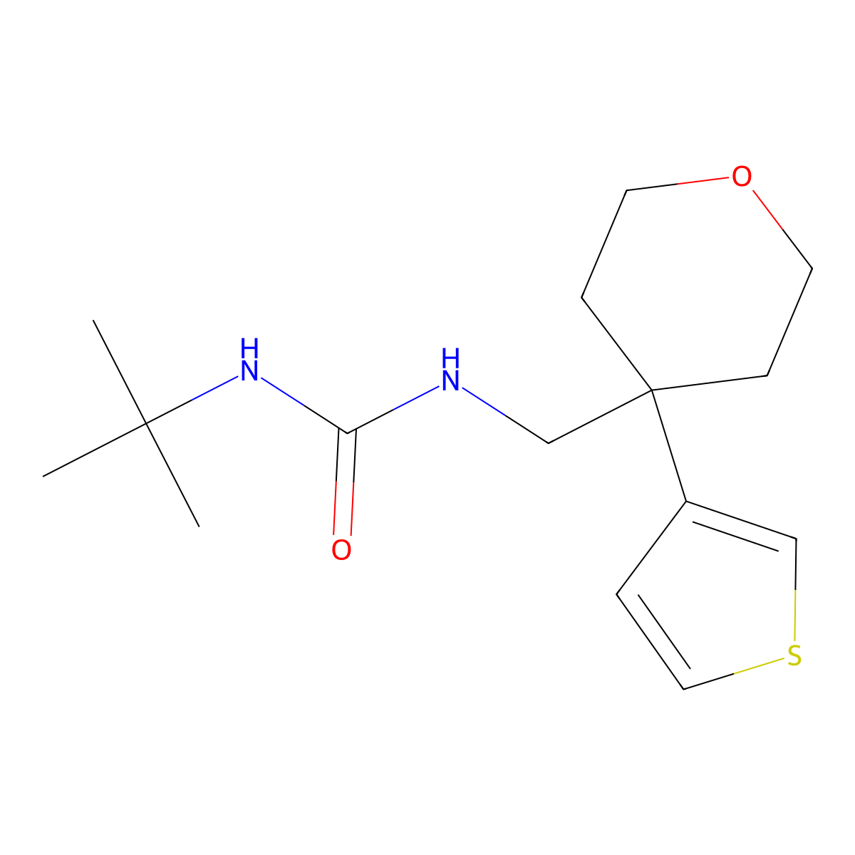 3-Tert-butyl-1-{[4-(thiophen-3-yl)oxan-4-yl]methyl}urea molecular structure, CAS 2319788-43-5