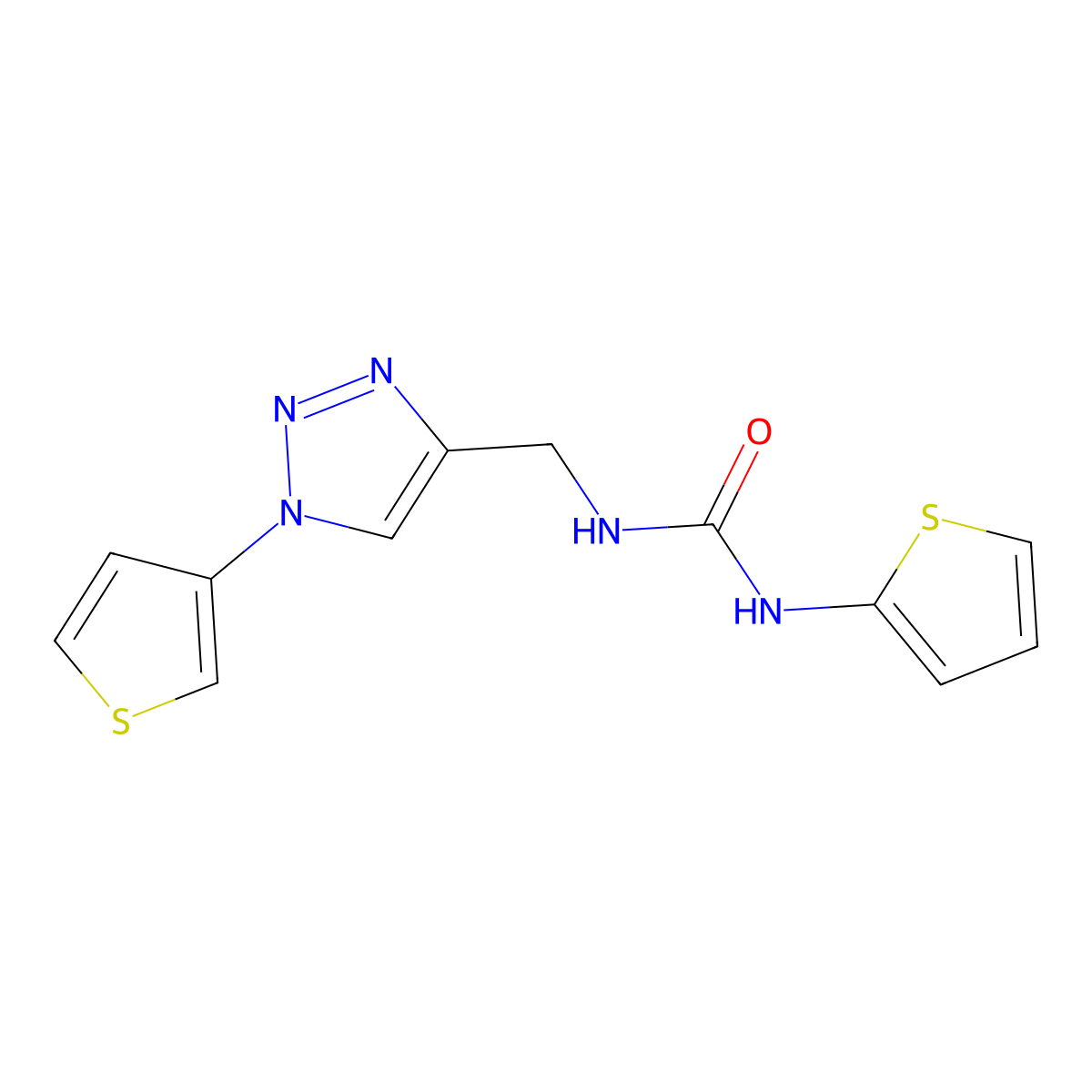 1-(thiophen-2-yl)-3-{[1-(thiophen-3-yl)-1H-1,2,3-triazol-4-yl]methyl}urea molecular structure, CAS 2319788-49-1