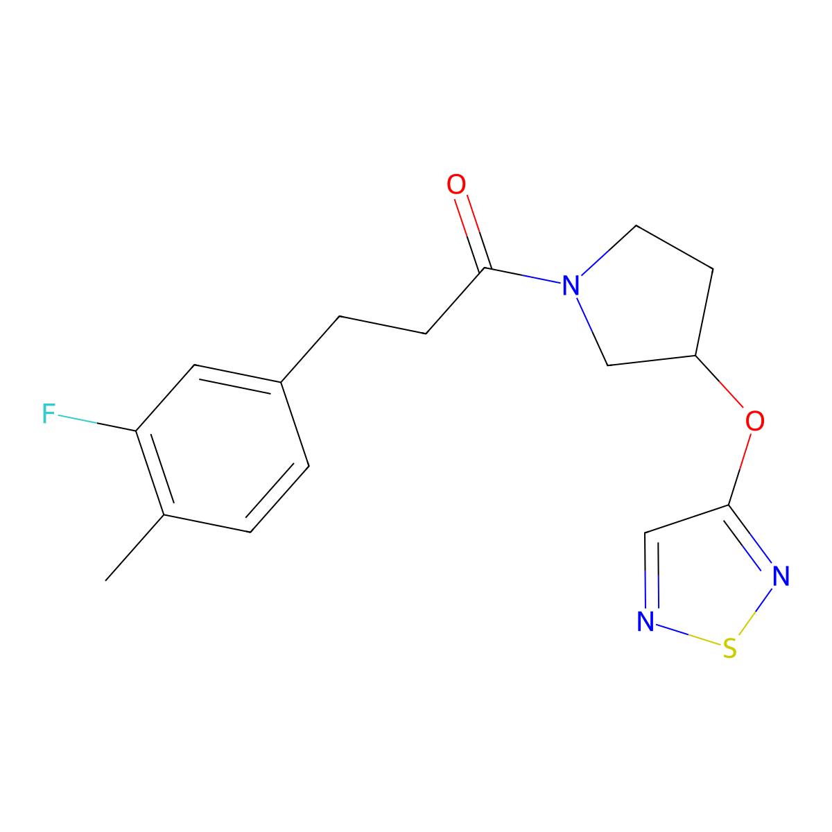 3-(3-Fluoro-4-methylphenyl)-1-[3-(1,2,5-thiadiazol-3-yloxy)pyrrolidin-1-yl]propan-1-one molecular structure, CAS 2319788-64-0