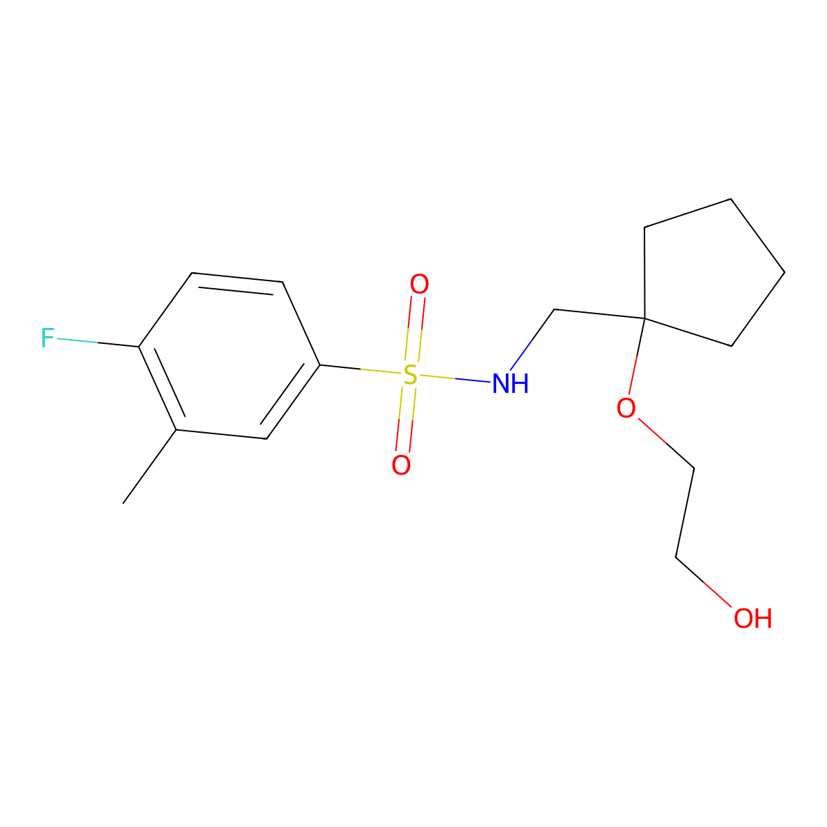 4-fluoro-N-((1-(2-hydroxyethoxy)cyclopentyl)methyl)-3-methylbenzenesulfonamide molecular structure, CAS 2319788-81-1