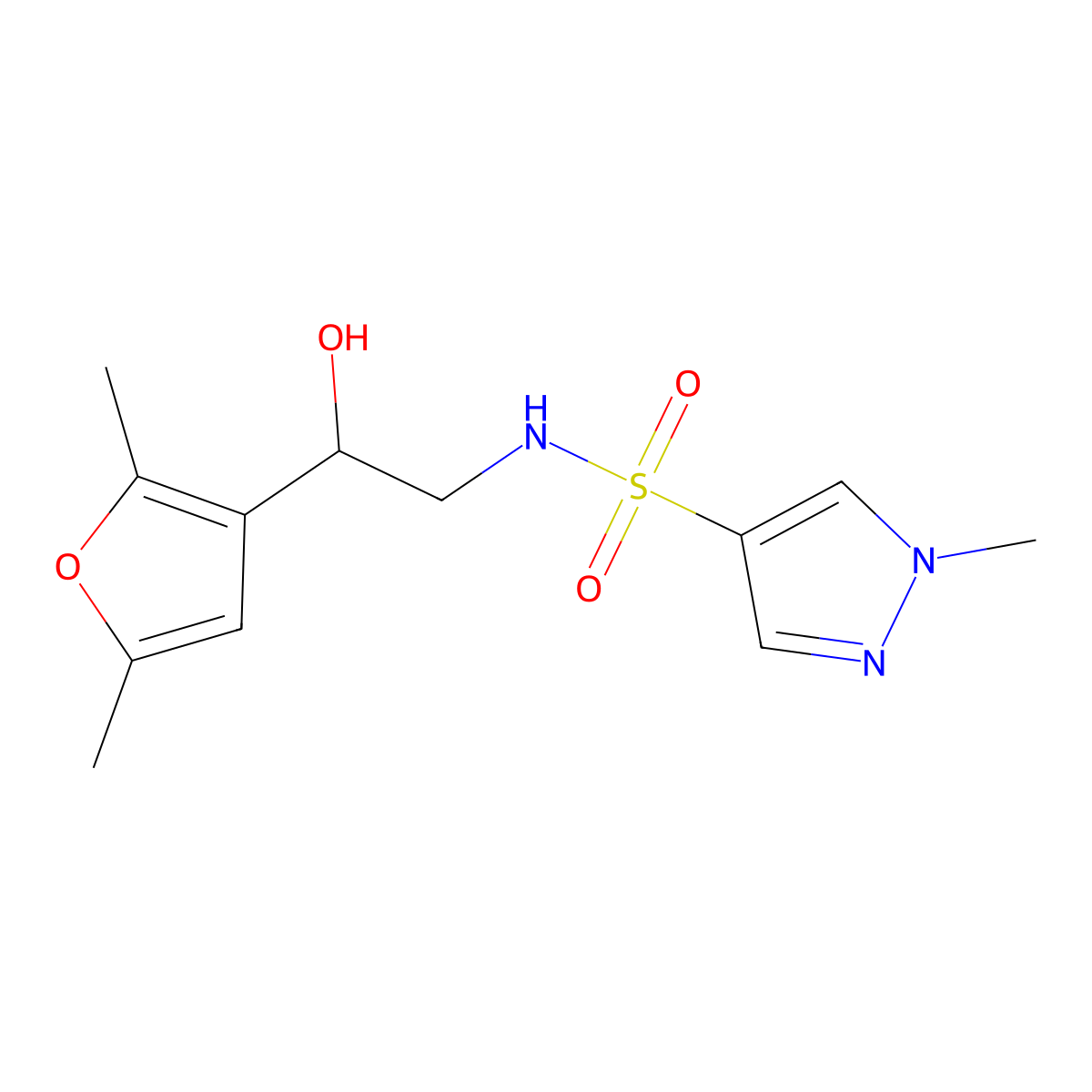 N-[2-(2,5-dimethylfuran-3-yl)-2-hydroxyethyl]-1-methyl-1H-pyrazole-4-sulfonamide molecular structure, CAS 2319789-10-9