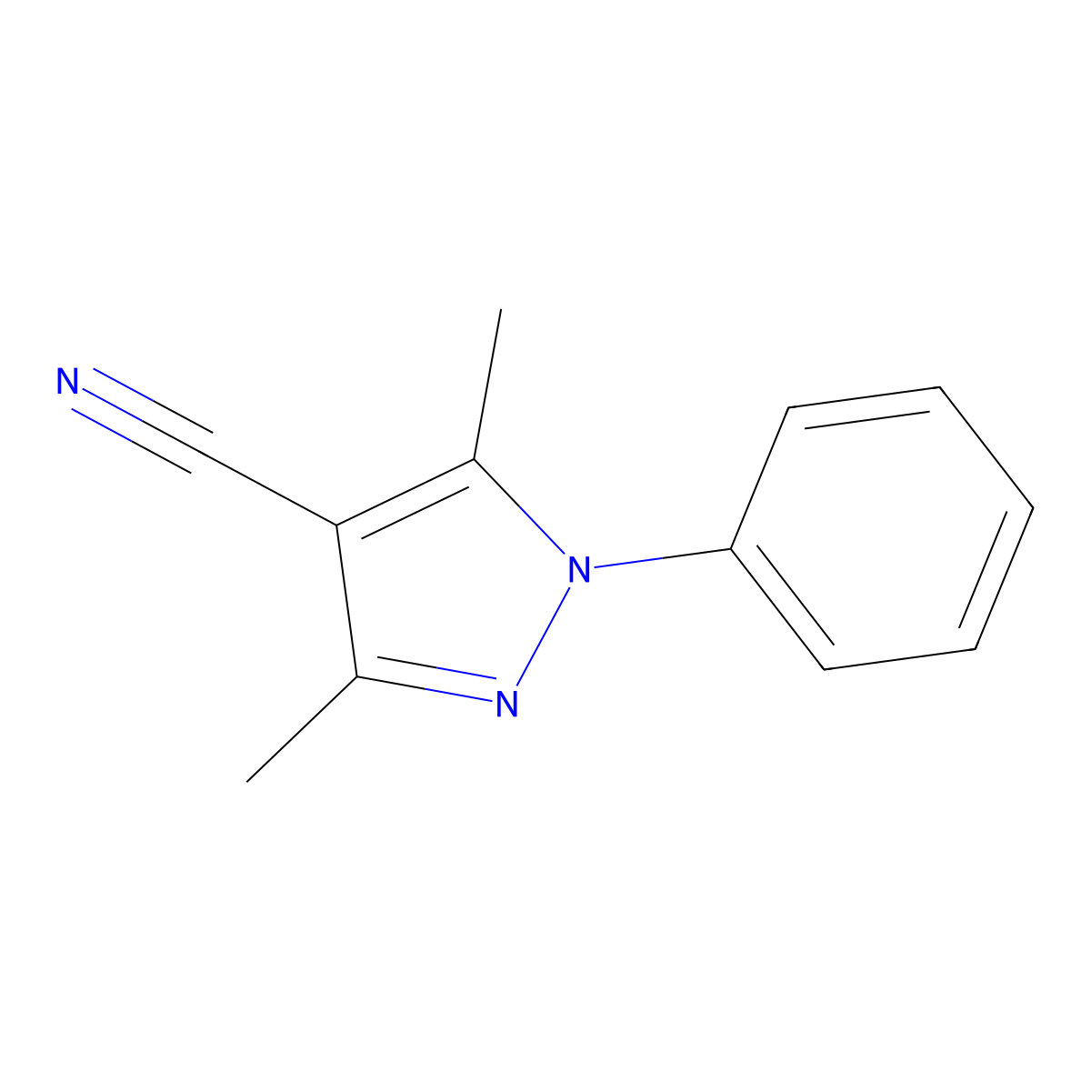 3,5-Dimethyl-1-phenyl-1H-pyrazole-4-carbonitrile molecular structure, CAS 23198-55-2