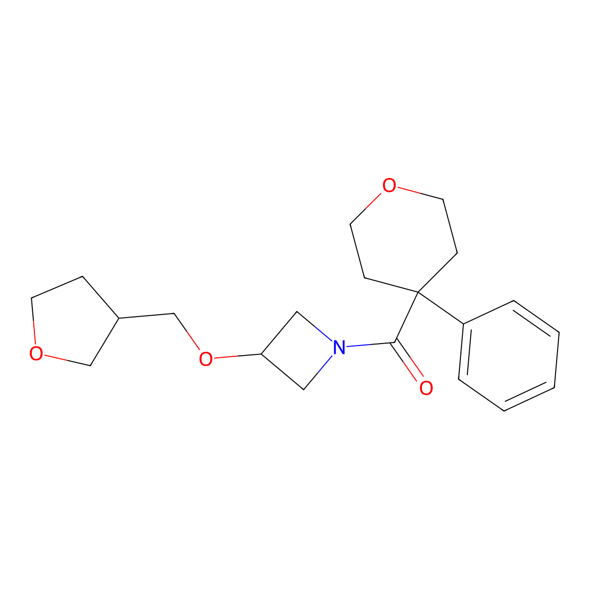 3-[(Oxolan-3-yl)methoxy]-1-(4-phenyloxane-4-carbonyl)azetidine molecular structure, CAS 2319800-88-7