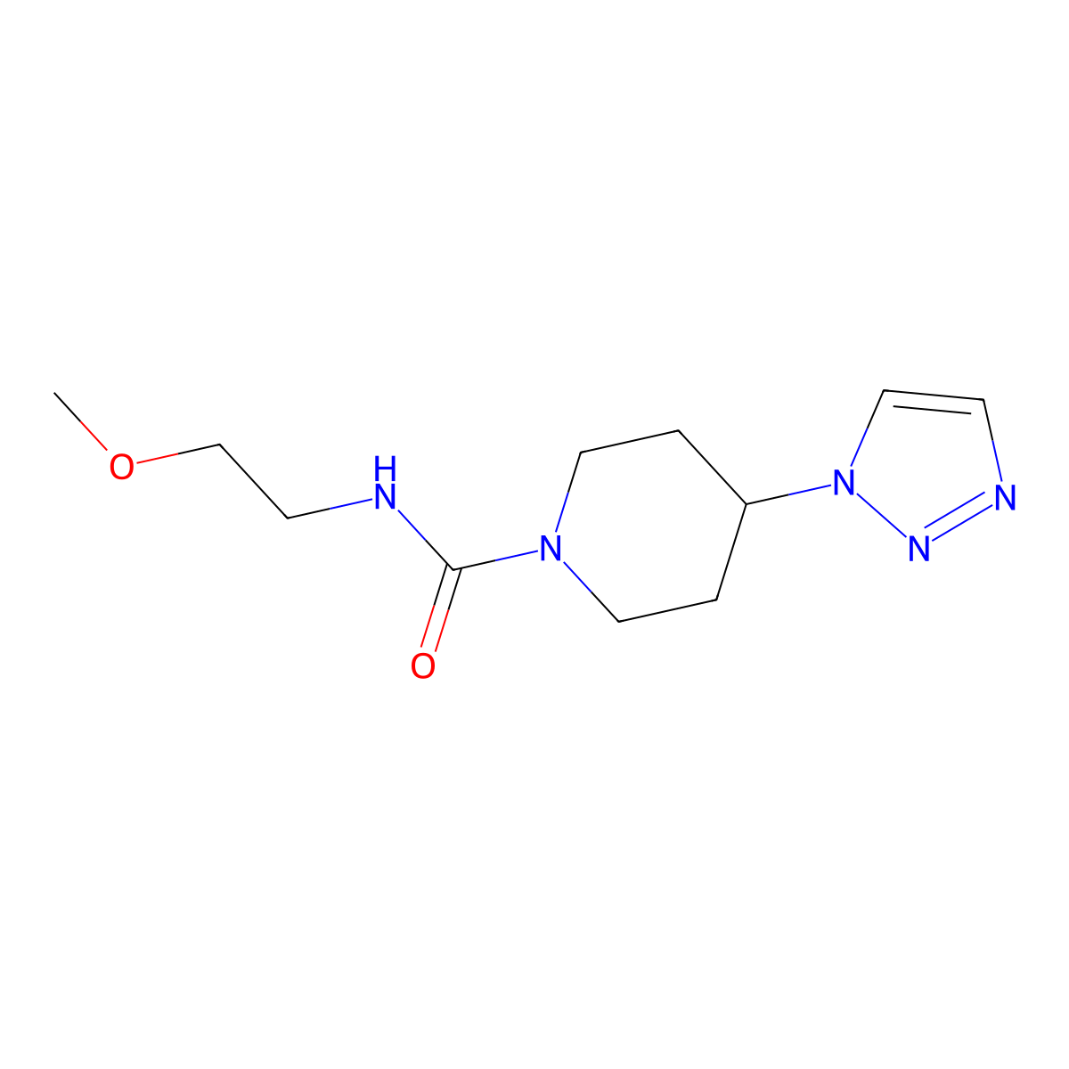 N-(2-methoxyethyl)-4-(1H-1,2,3-triazol-1-yl)piperidine-1-carboxamide molecular structure, CAS 2319801-00-6