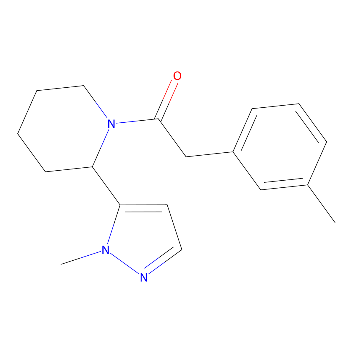 1-[2-(1-methyl-1H-pyrazol-5-yl)piperidin-1-yl]-2-(3-methylphenyl)ethan-1-one molecular structure, CAS 2319801-14-2