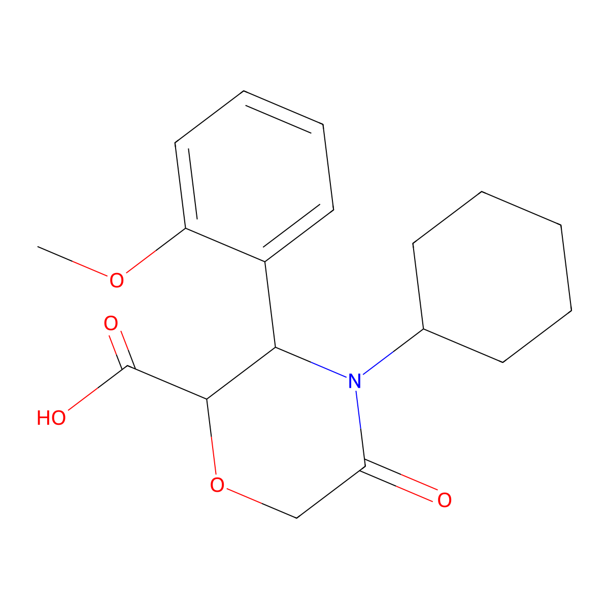 (2S,3R)-4-cyclohexyl-3-(2-methoxyphenyl)-5-oxomorpholine-2-carboxylic acid molecular structure, CAS 2319801-33-5