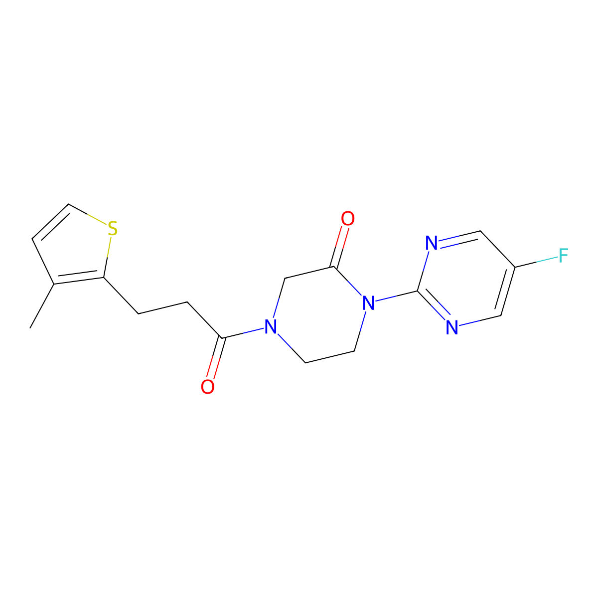 1-(5-Fluoropyrimidin-2-yl)-4-[3-(3-methylthiophen-2-yl)propanoyl]piperazin-2-one molecular structure, CAS 2319801-38-0