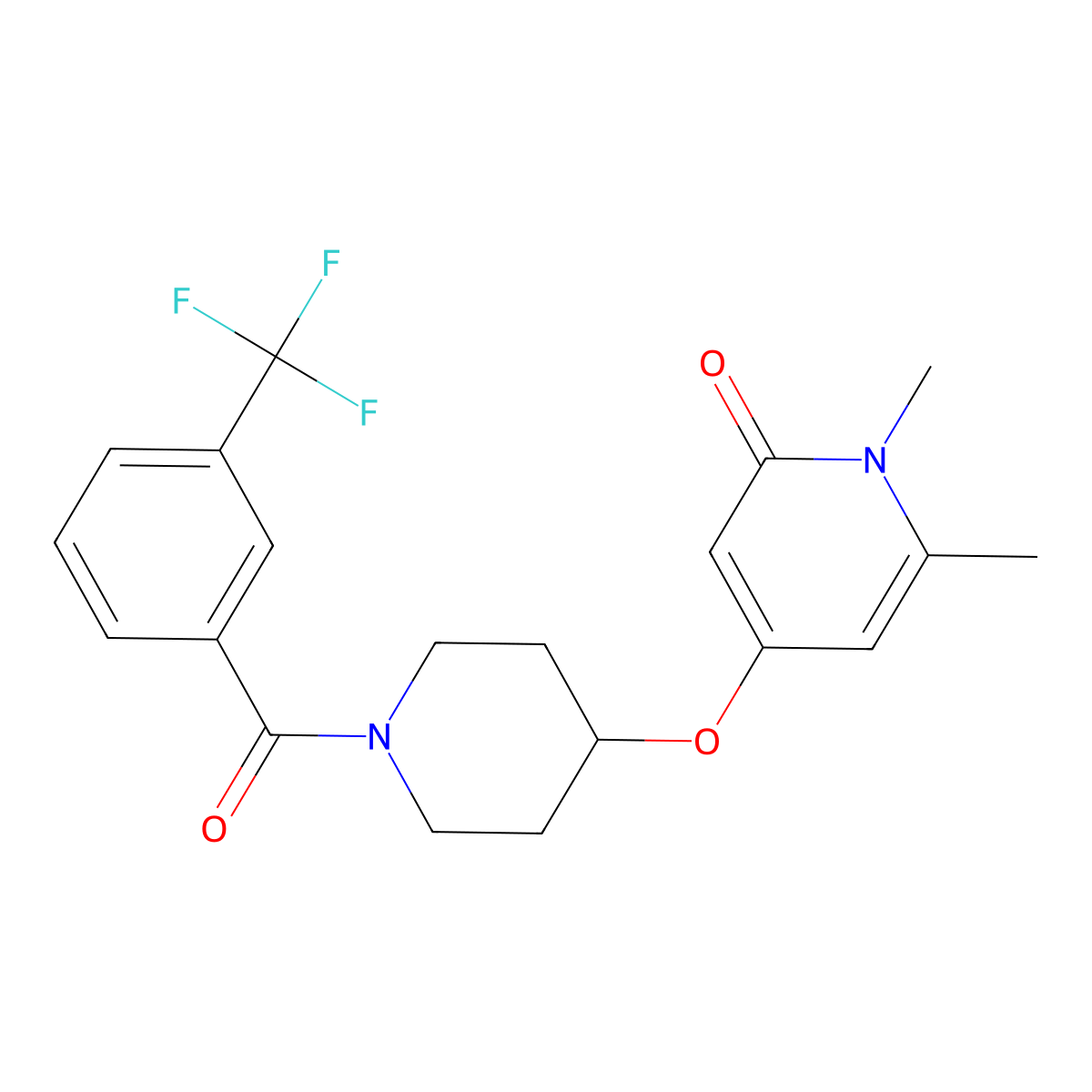 1,6-dimethyl-4-((1-(3-(trifluoromethyl)benzoyl)piperidin-4-yl)oxy)pyridin-2(1H)-one molecular structure, CAS 2319801-44-8