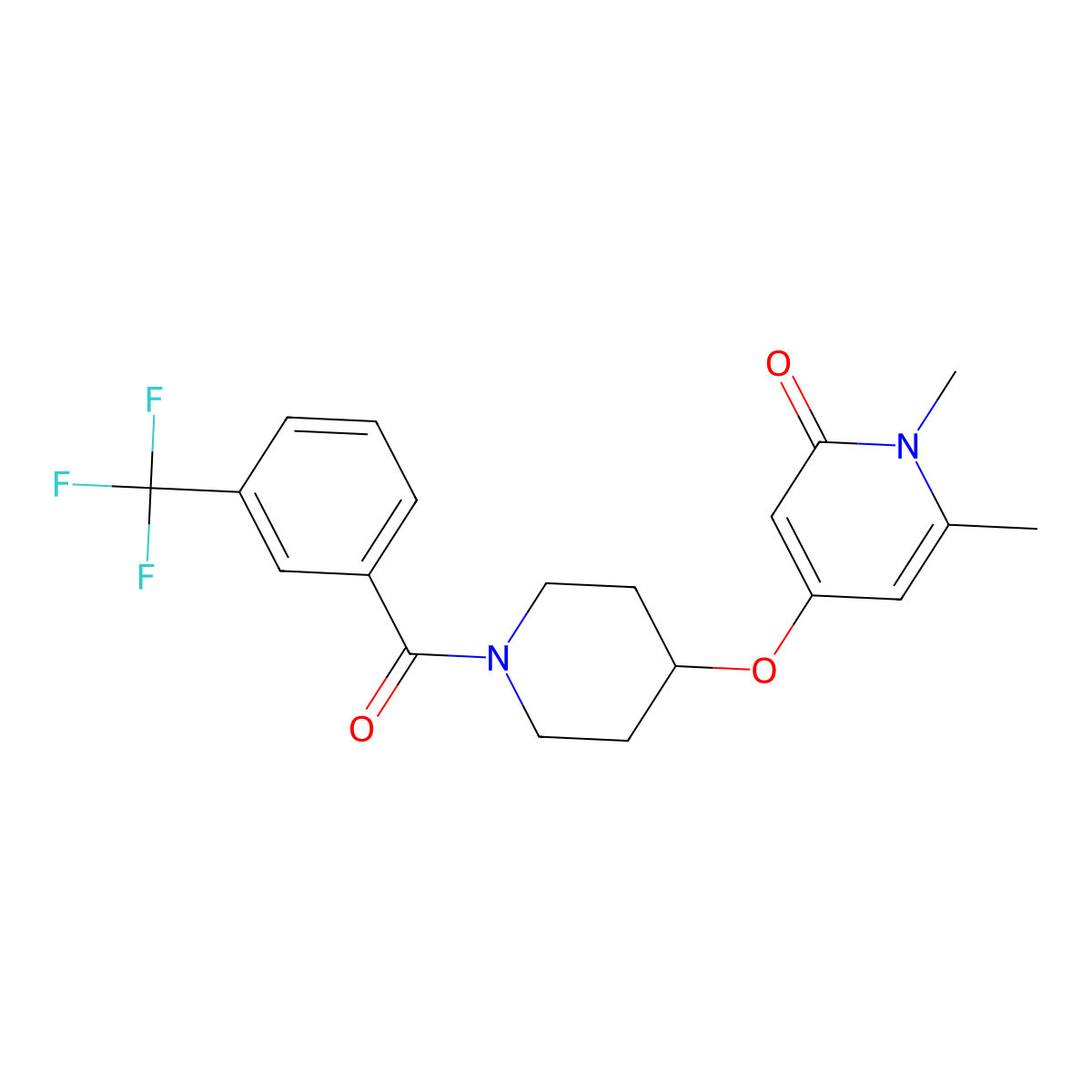 1,6-dimethyl-4-((1-(3-(trifluoromethyl)benzoyl)piperidin-4-yl)oxy)pyridin-2(1H)-one molecular structure, CAS 2319801-44-8