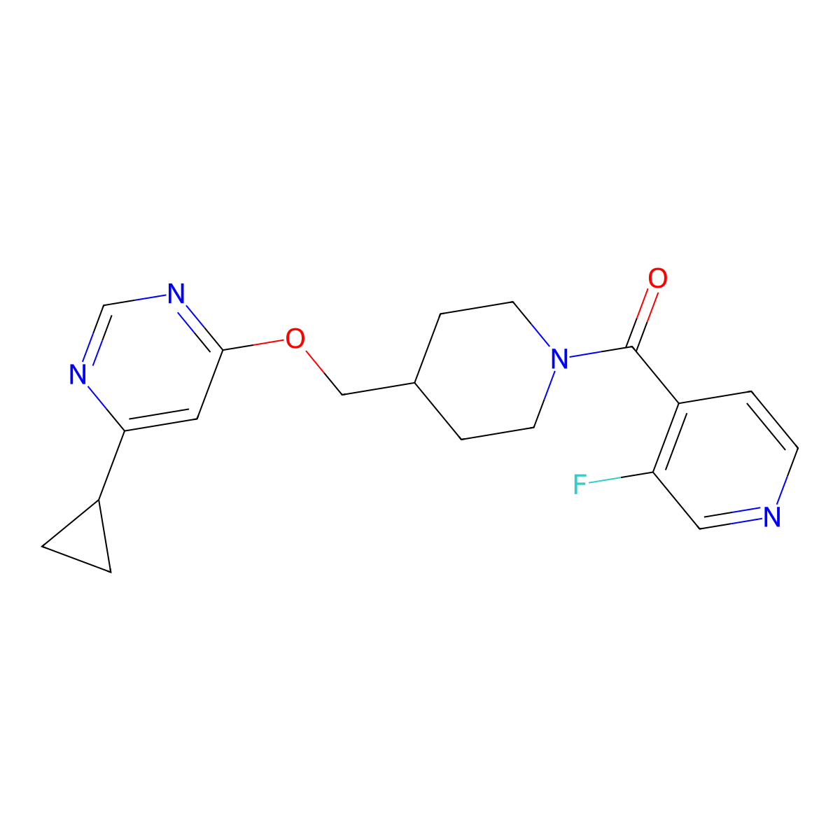 4-Cyclopropyl-6-{[1-(3-fluoropyridine-4-carbonyl)piperidin-4-yl]methoxy}pyrimidine molecular structure, CAS 2319801-47-1