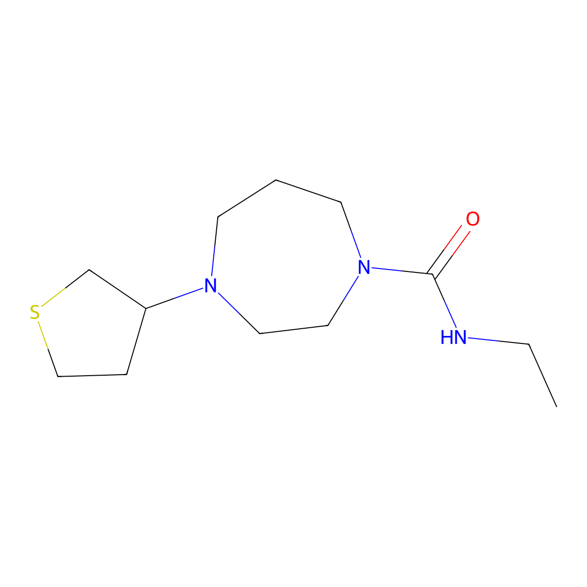 N-ethyl-4-(thiolan-3-yl)-1,4-diazepane-1-carboxamide molecular structure, CAS 2319801-53-9