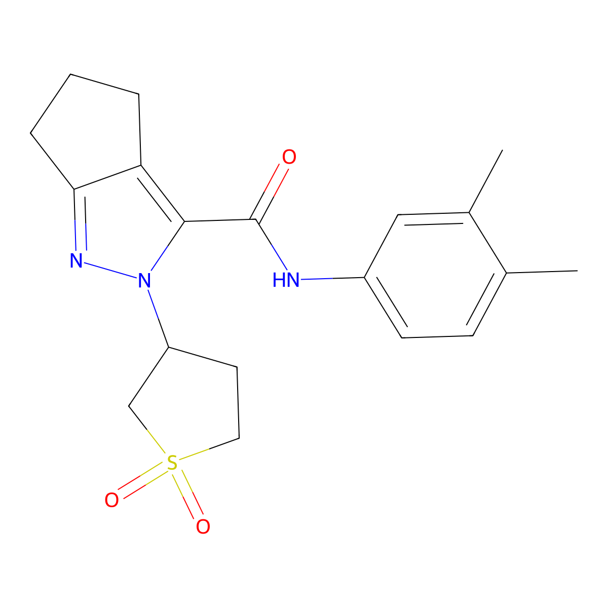 N-(3,4-dimethylphenyl)-2-(1,1-dioxidotetrahydrothiophen-3-yl)-2,4,5,6-tetrahydrocyclopenta[c]pyrazole-3-carboxamide molecular structure, CAS 2319801-64-2