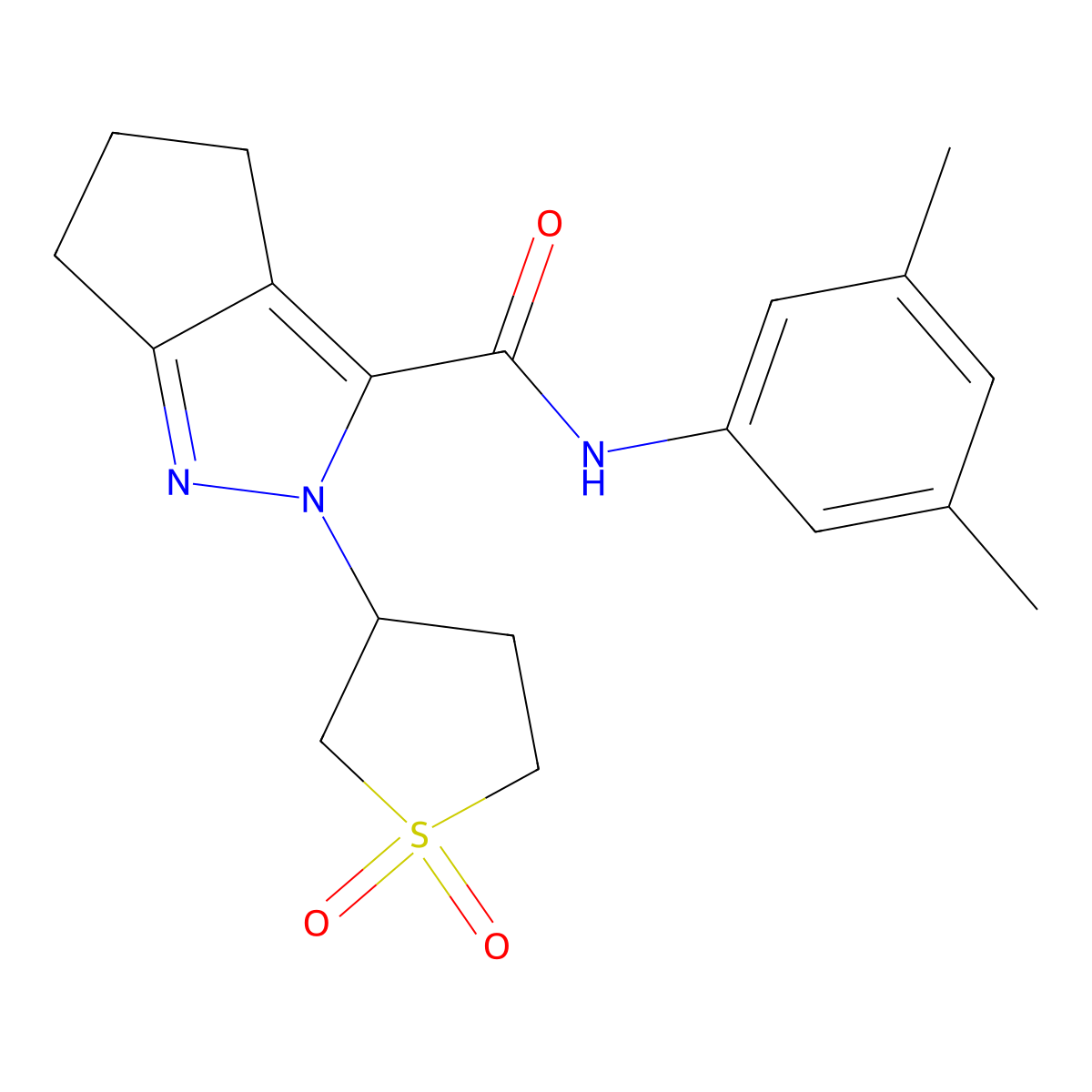 N-(3,5-dimethylphenyl)-2-(1,1-dioxidotetrahydrothiophen-3-yl)-2,4,5,6-tetrahydrocyclopenta[c]pyrazole-3-carboxamide molecular structure, CAS 2319801-87-9