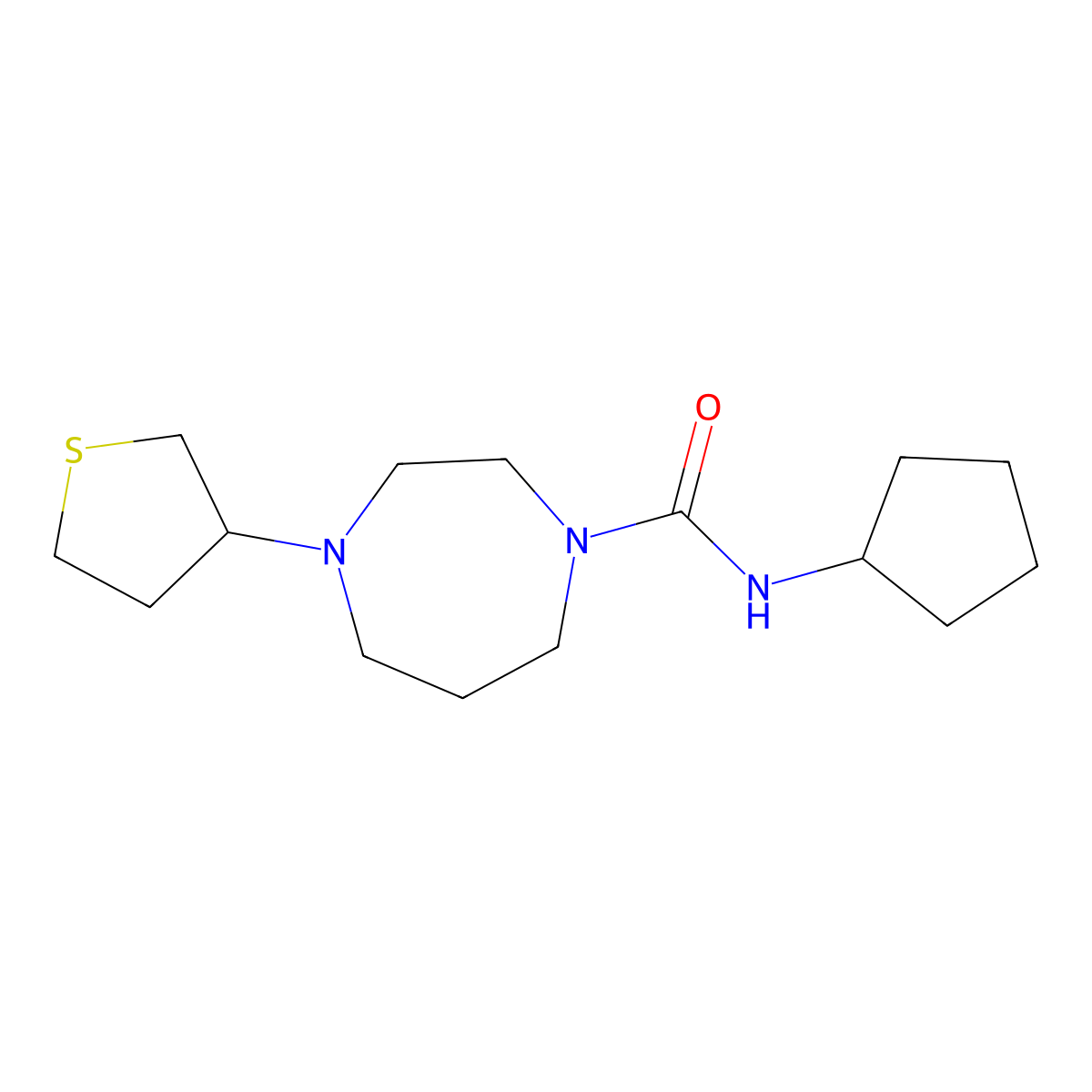 N-cyclopentyl-4-(thiolan-3-yl)-1,4-diazepane-1-carboxamide molecular structure, CAS 2319801-97-1