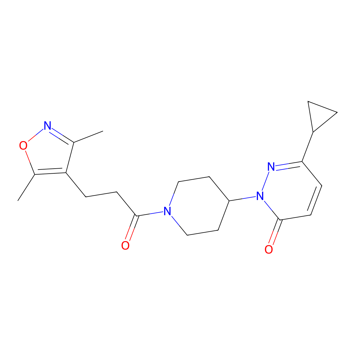 6-Cyclopropyl-2-{1-[3-(3,5-dimethyl-1,2-oxazol-4-yl)propanoyl]piperidin-4-yl}-2,3-dihydropyridazin-3-one molecular structure, CAS 2319802-07-6