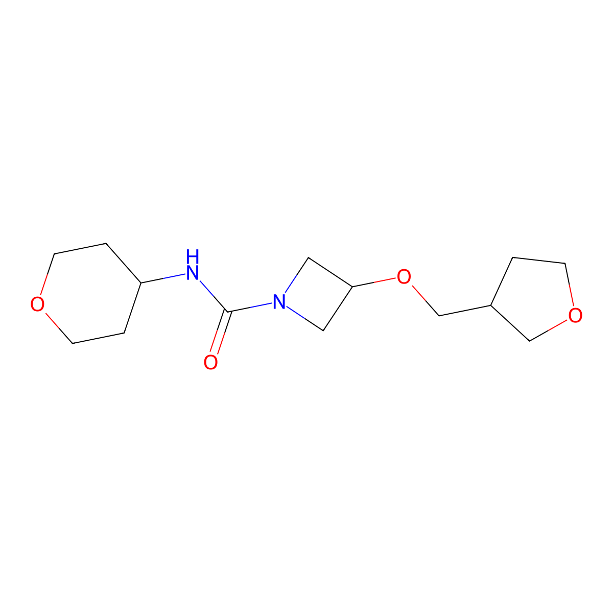 N-(oxan-4-yl)-3-[(oxolan-3-yl)methoxy]azetidine-1-carboxamide molecular structure, CAS 2319802-97-4