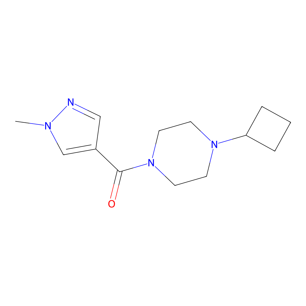 1-cyclobutyl-4-(1-methyl-1H-pyrazole-4-carbonyl)piperazine molecular structure, CAS 2319802-99-6