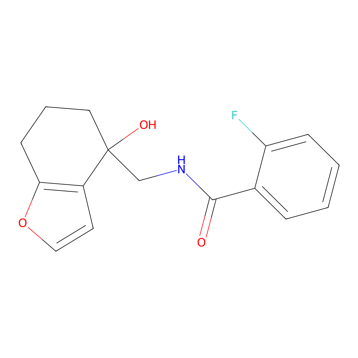 2-fluoro-N-[(4-hydroxy-4,5,6,7-tetrahydro-1-benzofuran-4-yl)methyl]benzamide molecular structure, CAS 2319803-93-3