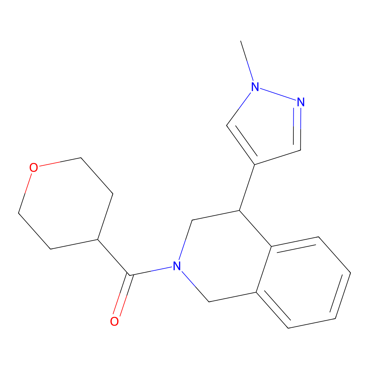 (4-(1-methyl-1H-pyrazol-4-yl)-3,4-dihydroisoquinolin-2(1H)-yl)(tetrahydro-2H-pyran-4-yl)methanone molecular structure, CAS 2319804-08-3