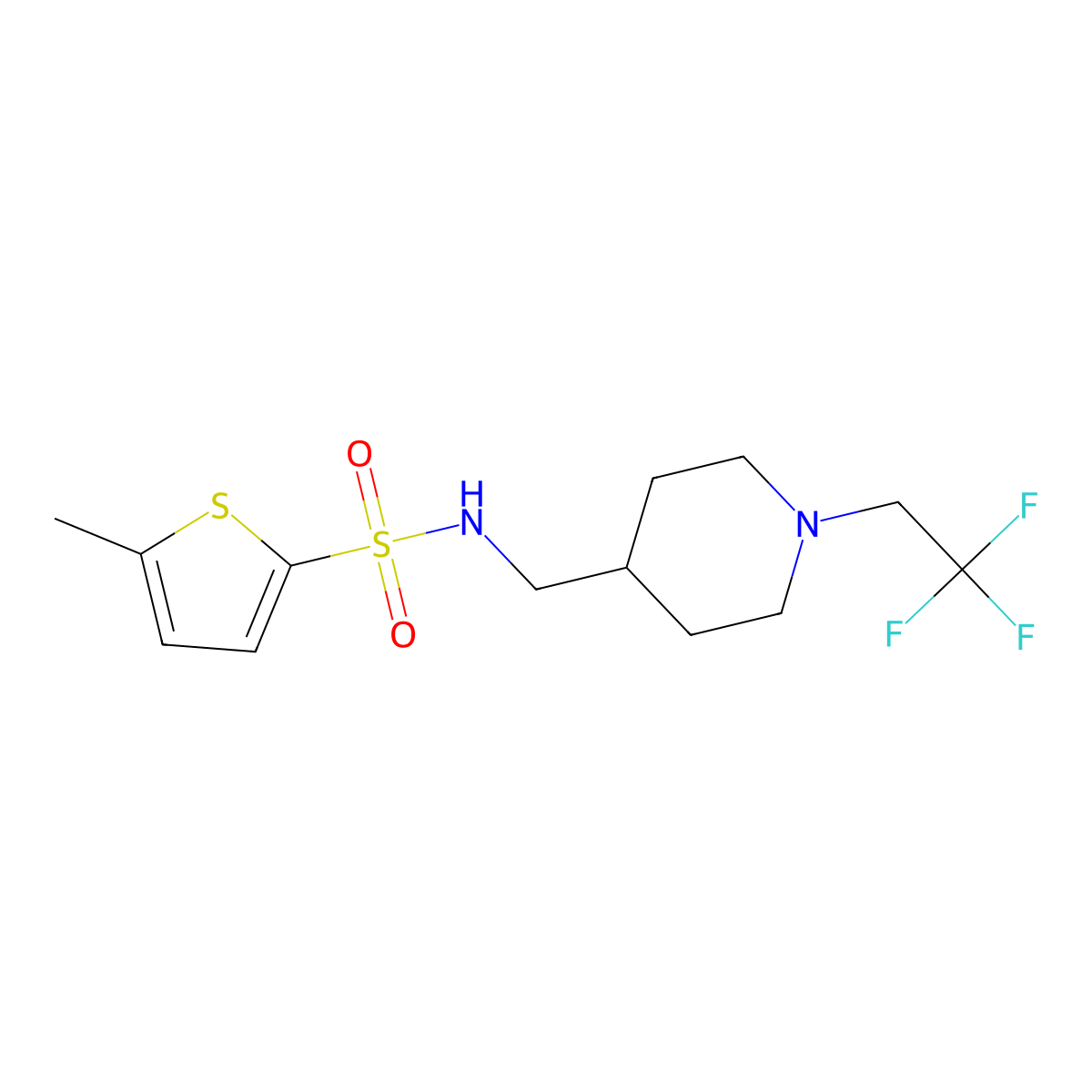 5-methyl-N-{[1-(2,2,2-trifluoroethyl)piperidin-4-yl]methyl}thiophene-2-sulfonamide molecular structure, CAS 2319804-13-0
