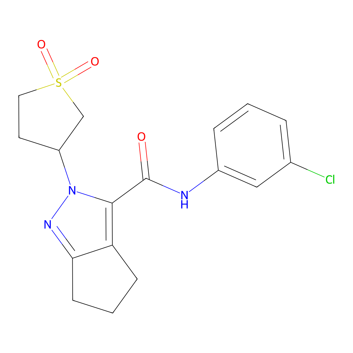 N-(3-chlorophenyl)-2-(1,1-dioxidotetrahydrothiophen-3-yl)-2,4,5,6-tetrahydrocyclopenta[c]pyrazole-3-carboxamide molecular structure, CAS 2319804-24-3