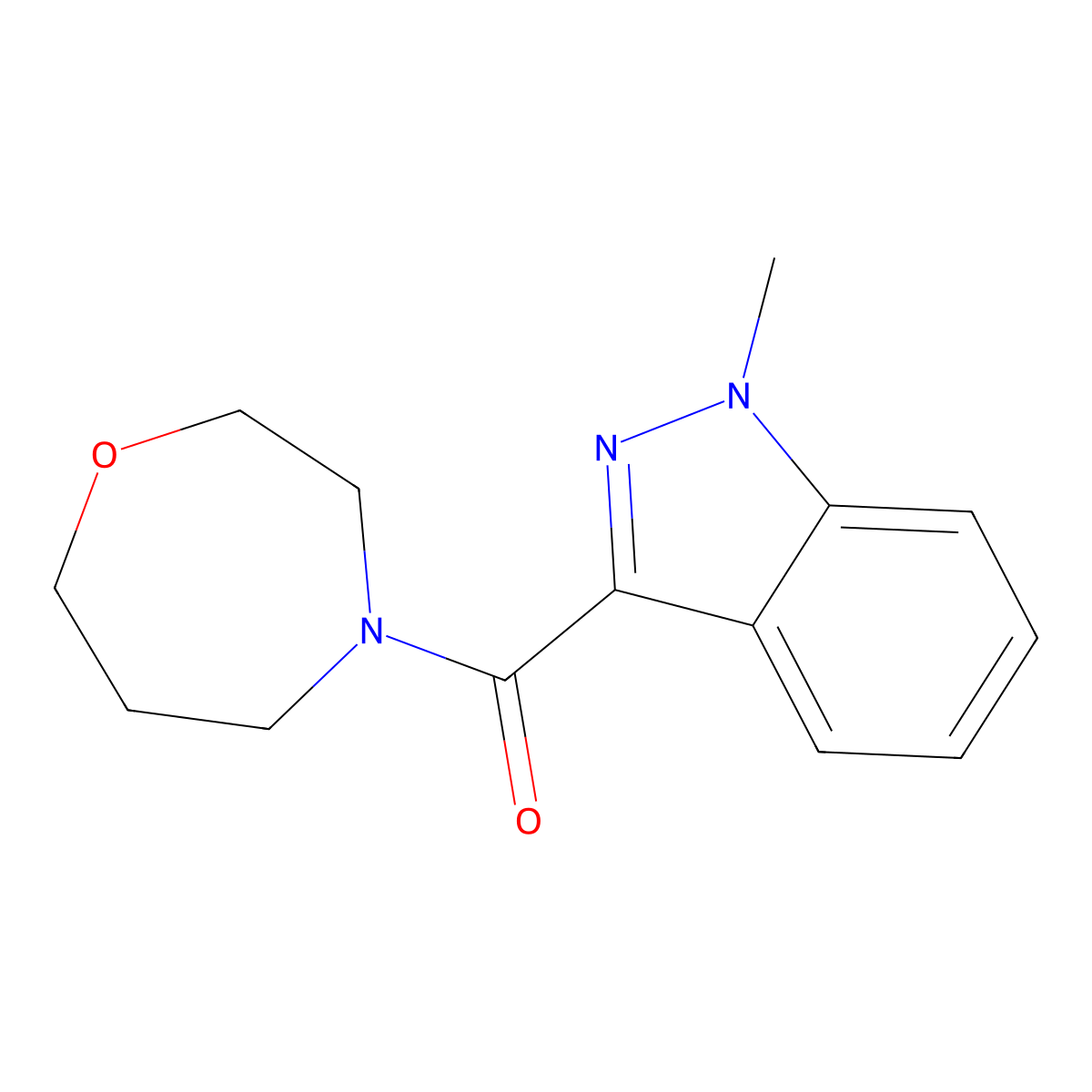 1-methyl-3-(1,4-oxazepane-4-carbonyl)-1H-indazole molecular structure, CAS 2319804-40-3